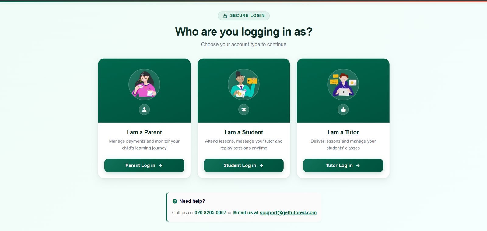Get-Tutored parent, student and tutor login