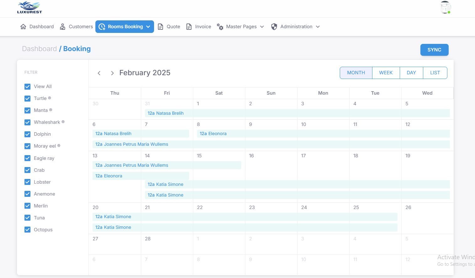 Luxurest booking calendar
