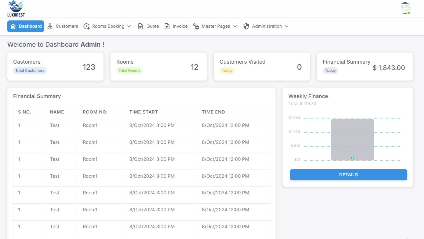Luxurest resort management dashboard
